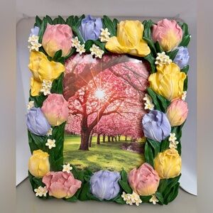 Vintage Spring Florals Flower Frame Pink Yellow Cottagecore 5x7 photo 3D